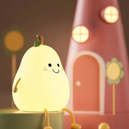 Creative Mini Cute Cartoon Pear Shaped Pat Light Bedroom Lamp Soft Silicone Rechargeable Night Light for Kids